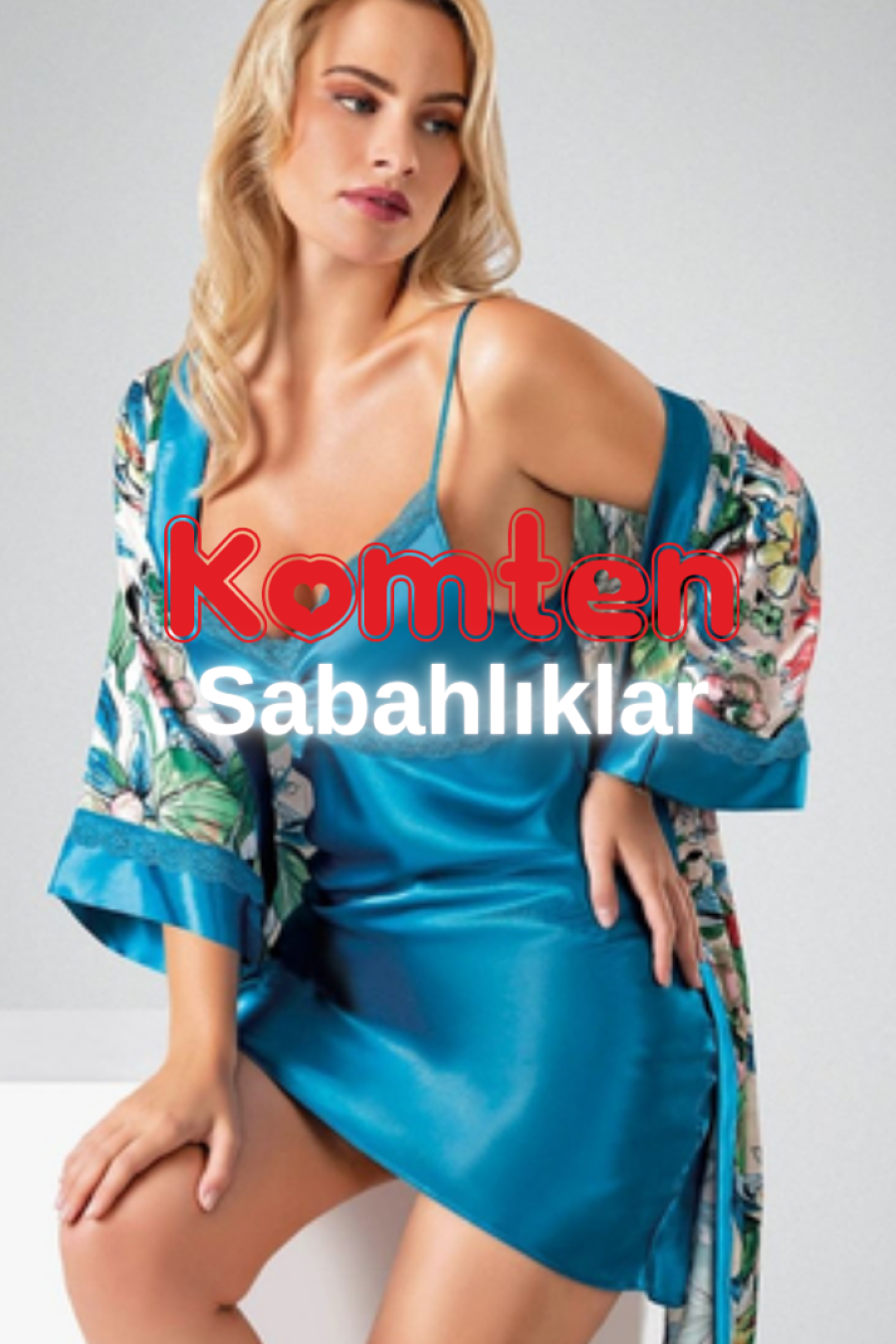 Ahu Gri Kısa Saten Bride Sabahlık 7600