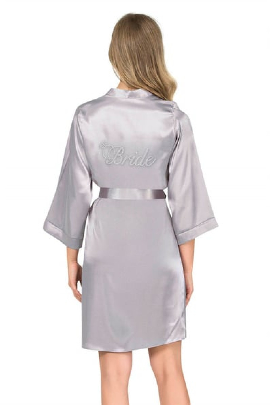 Ahu Gri Kısa Saten Bride Sabahlık 7600