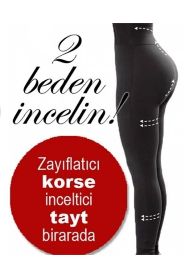 Form Angel Kadın Siyah Lazer Kesim Yüksek Bel Korseli Tayt 1026