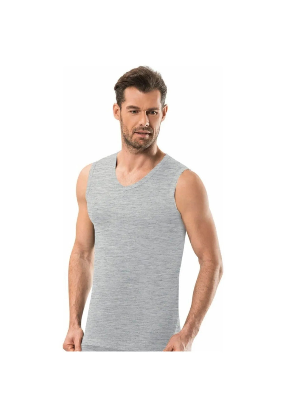 Jiber Erkek V Yaka Sıfır Kol Atlet - 115. Gri