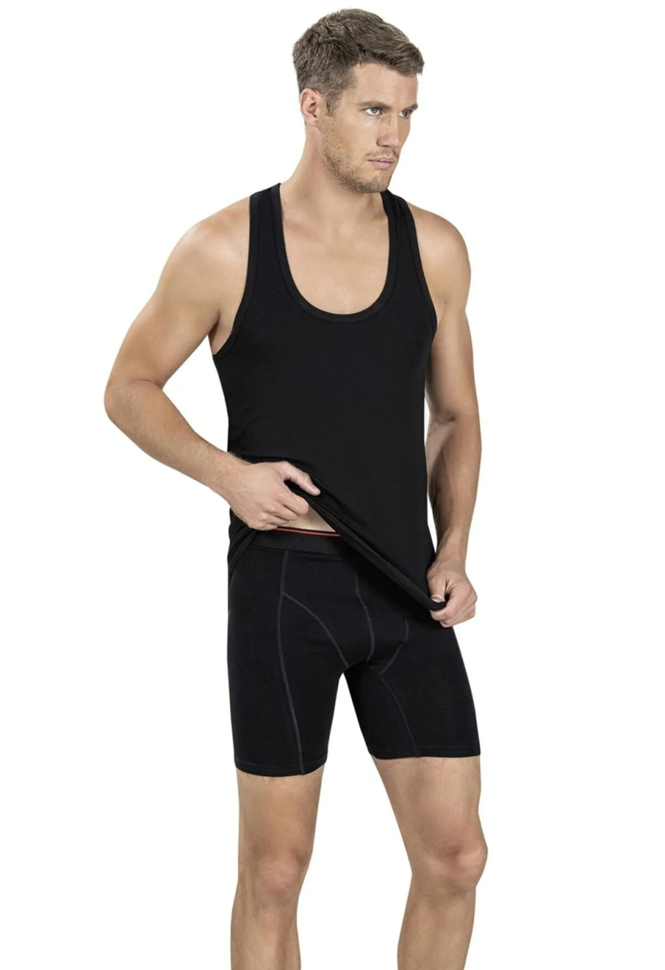 Jiber Erkek Siyah Pamuklu Likralı Asklı Atlet 147