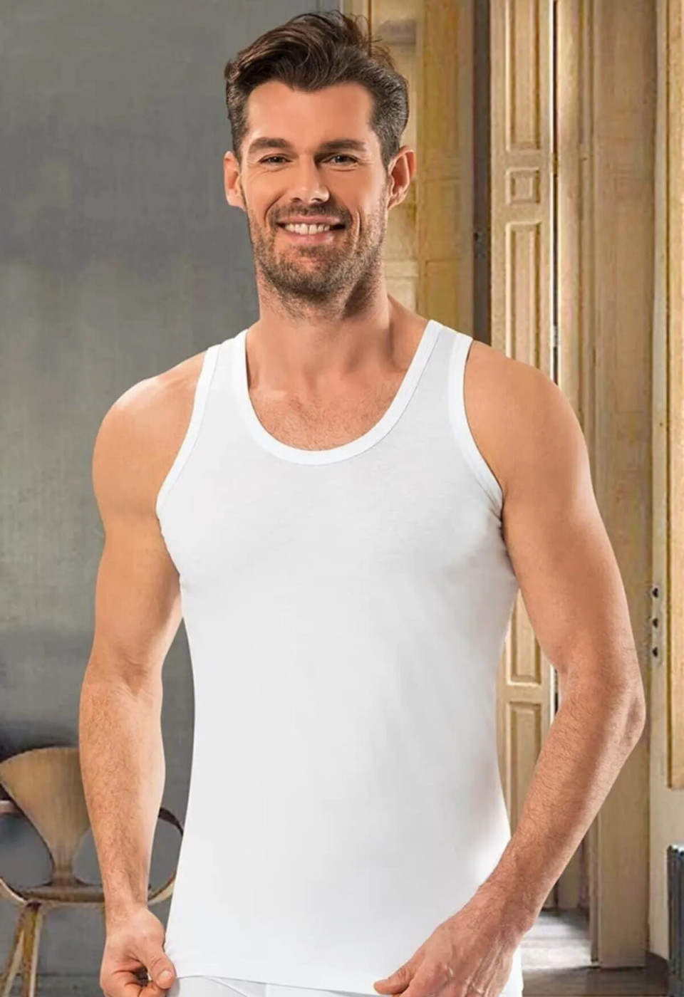 Jiber Erkek Beyaz Pamuklu Likralı Asklı Atlet 147